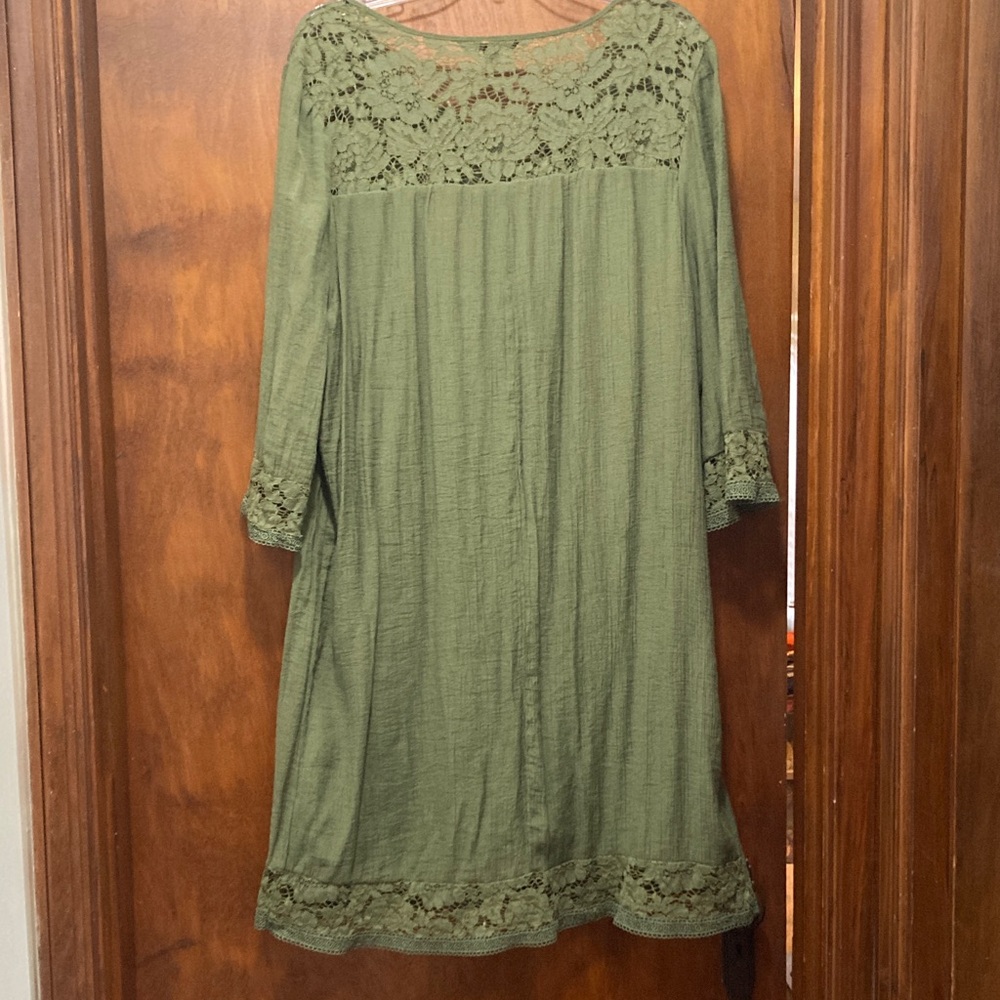 Zac & Rachel Olive Green Lacey 2X Dress - Picture 7 of 8